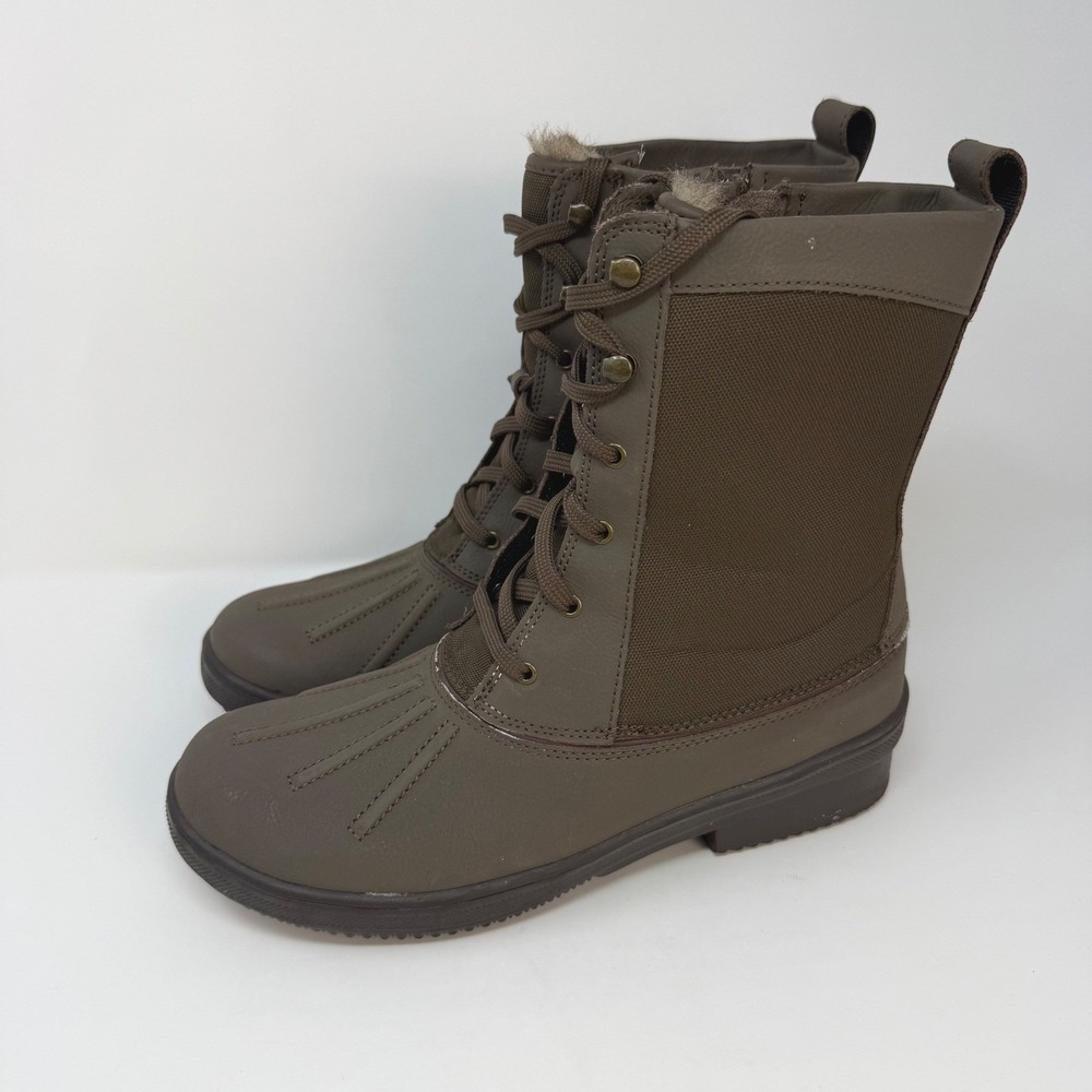 Clarks Womens Size 8.5 M Olive Green Faux Fur Lined Lace Up Side Zip Duck Boots - Picture 2 of 7